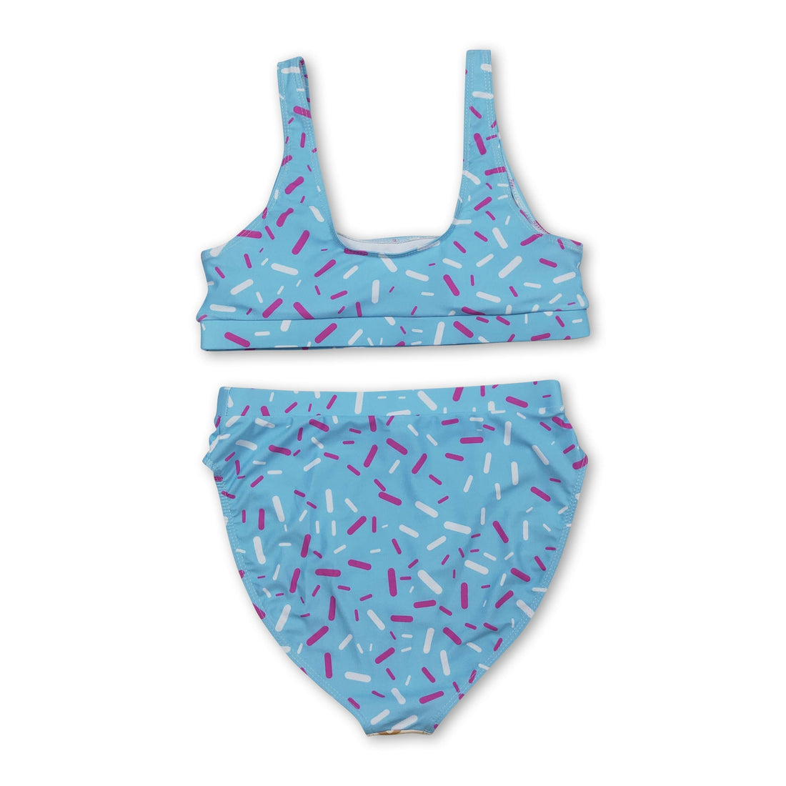 Light blue women’s summer swimsuit with ice cream sprinkle pattern from Mini Rodeo, featuring a stylish and comfortable swimwear design.