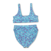 Light blue women’s summer swimsuit with ice cream sprinkle pattern from Mini Rodeo, featuring a stylish and comfortable swimwear design.