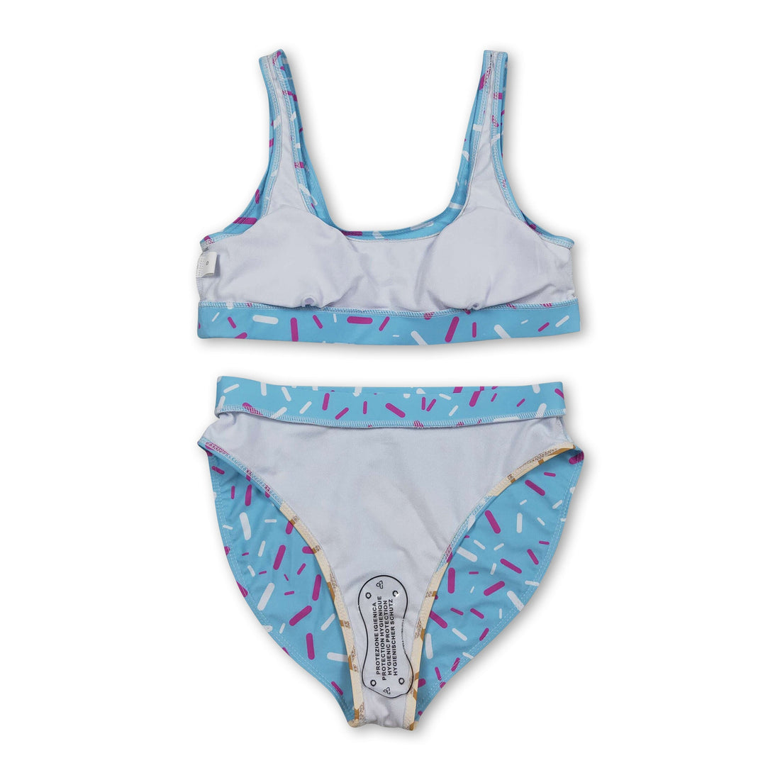 Light blue ice cream sprinkle women’s swimwear by Mini Rodeo, summer swimsuit with playful design and comfortable fit.