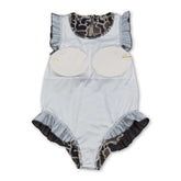 Mini Rodeo girl’s camo deer print one-piece swimsuit with ruffle details, perfect for baby girls&