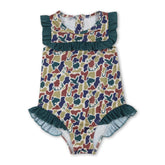 Baby girl swimwear by Mini Rodeo featuring ruffle camo deer duck print swimsuit for fishing and hunting adventures.