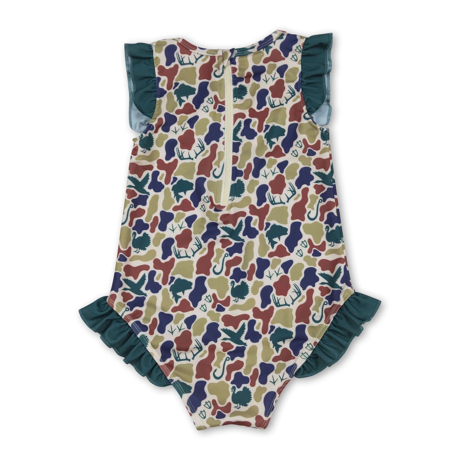 Ruffle camo deer duck fishing hunting baby girls swimsuit