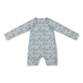 Mini Rodeo long sleeves dog fish baby boy summer swimsuit, boy swimwear with fish print, suitable for warm weather swimming.