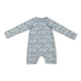 Mini Rodeo long sleeves dog fish baby boy summer swimsuit, boy swimwear with playful fish print, perfect for summer beach days.