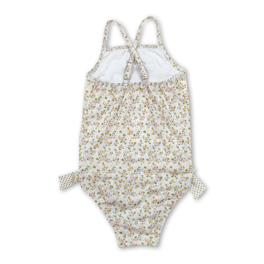 Mini Rodeo floral bow girl summer swimsuit with straps and one-piece design, perfect for baby girls&