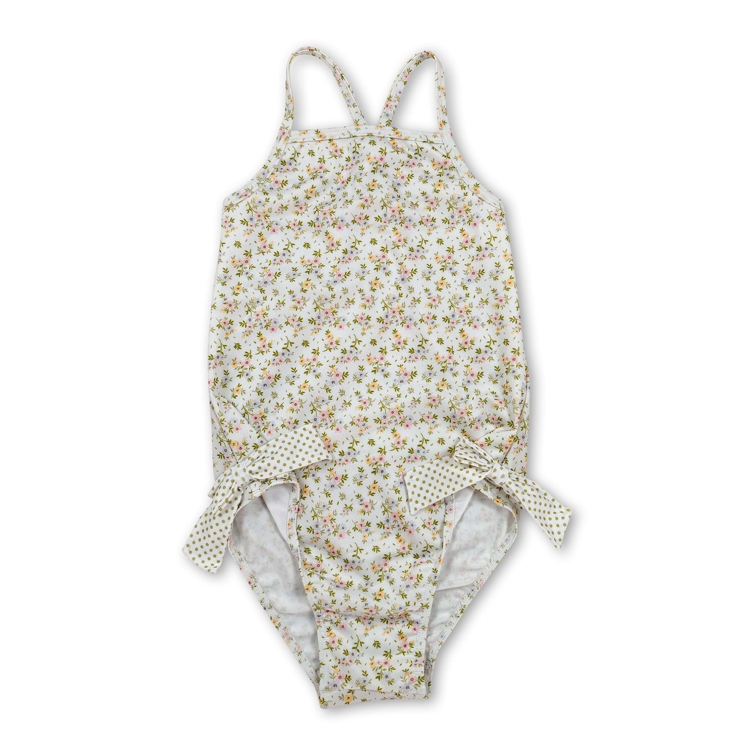Straps floral bow baby girls one piece summer swimsuit