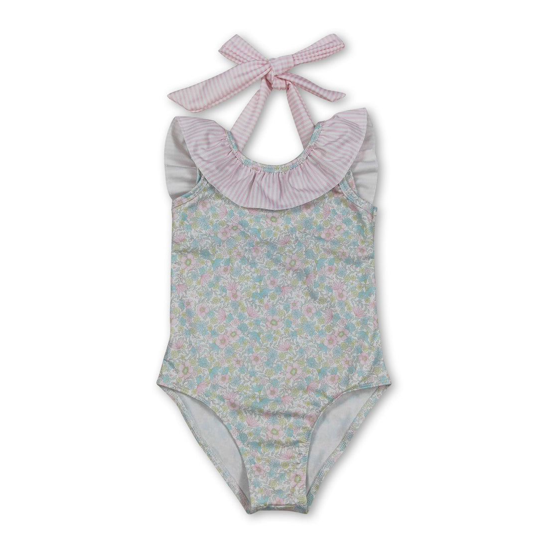 Pink striped ruffle floral girls&