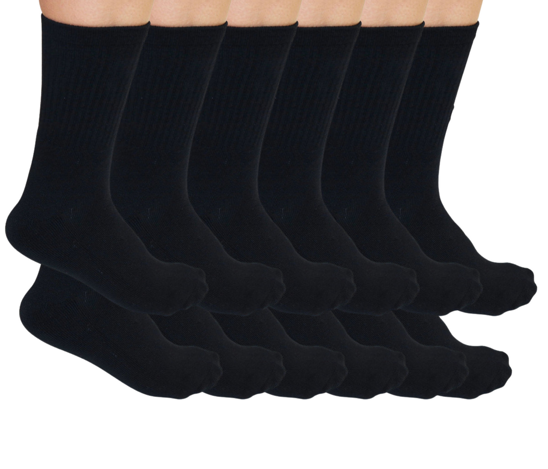 Set of 12 black unisex bamboo viscose crew socks from Spun Bamboo, showcasing soft, comfortable fabric and classic design.