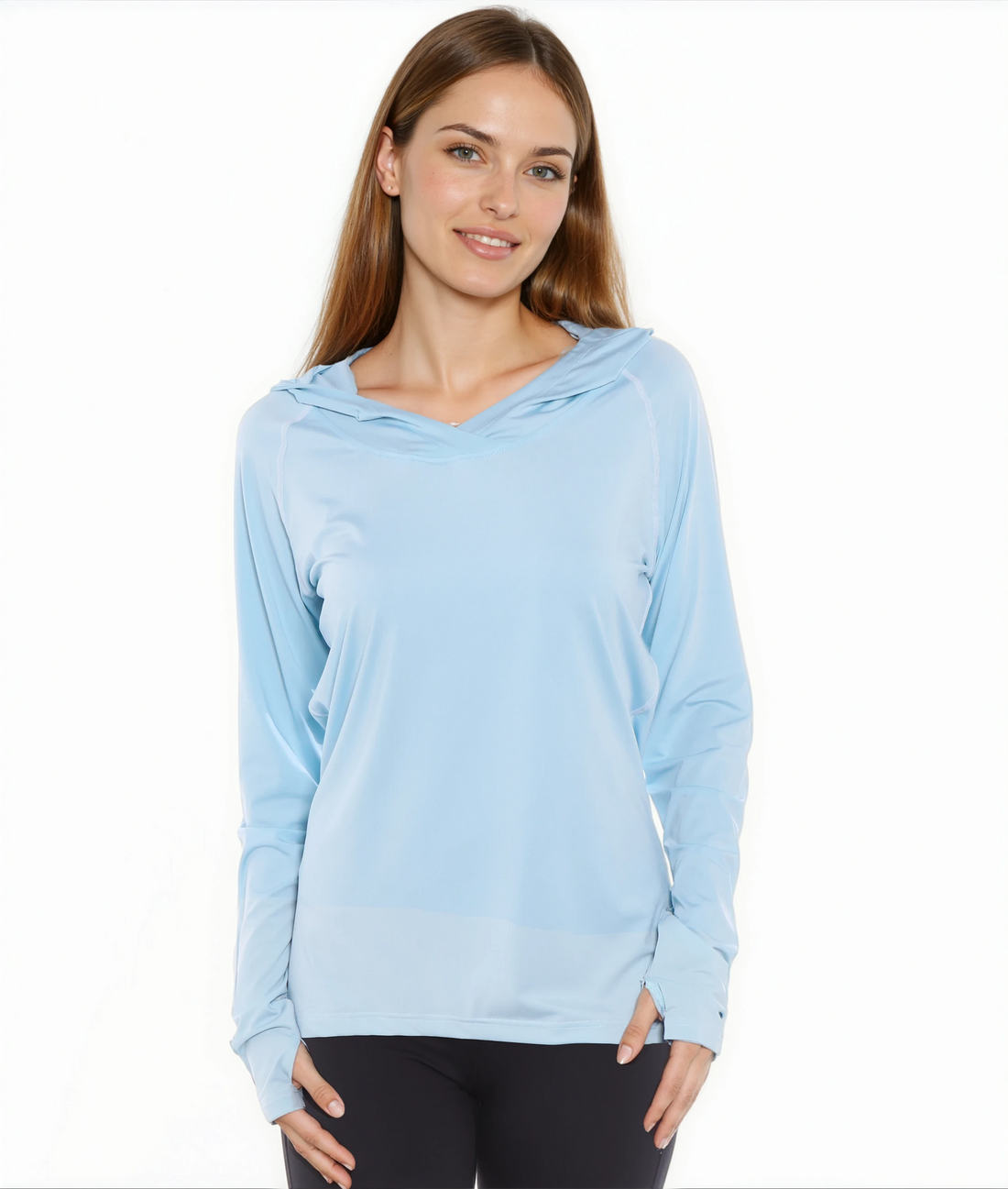 White Water Life Seaside Performance Hoodie in aqua with a casual fit, featuring a hood and front pocket for outdoor comfort