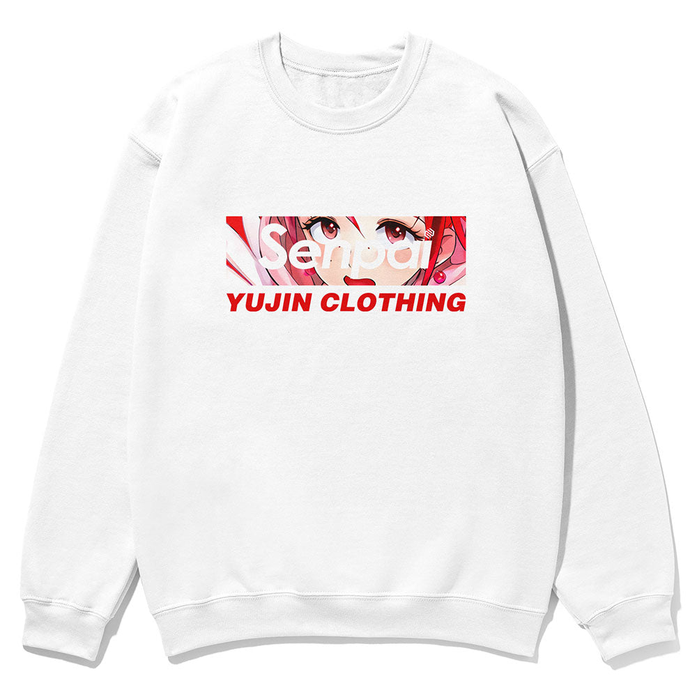 Yūjin Clothing Senpai Sweatshirt featuring a comfortable fit and stylish design, shown in a neutral color on a plain background.