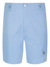White Water Life Captain Shorts laid flat showing navy blue fabric with adjustable drawstring waistband and multiple pockets.
