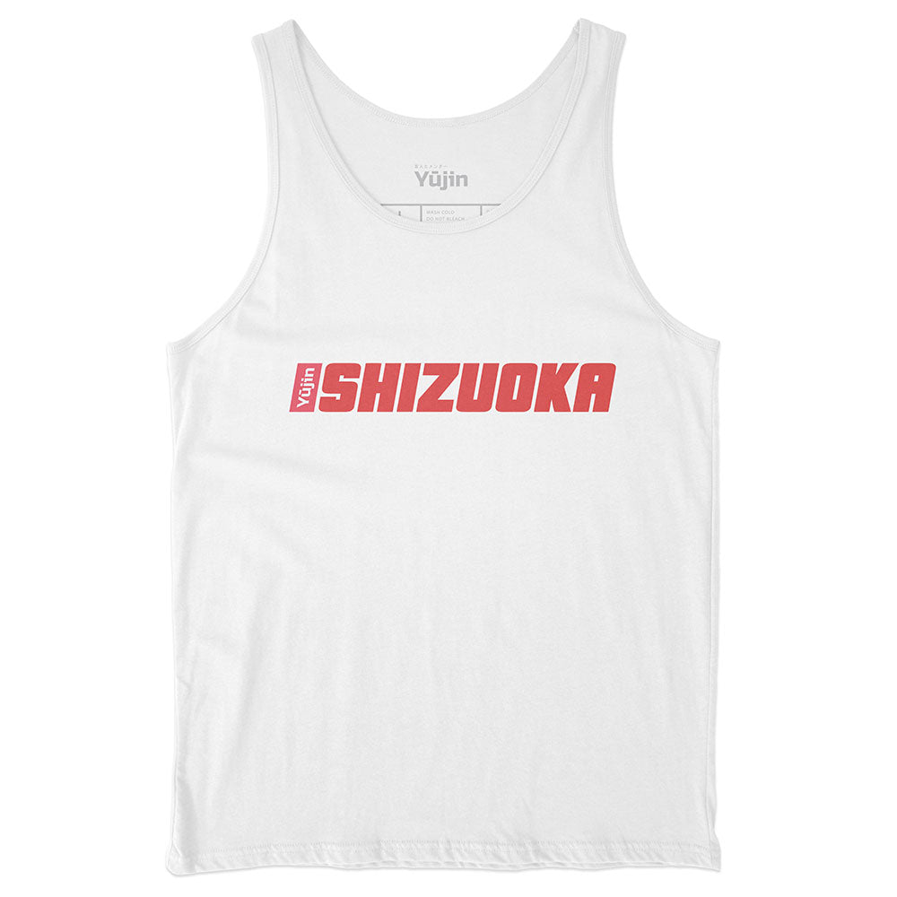 Yūjin Clothing Shizuoka Tank Top, sleeveless casual top in neutral color, displayed on a hanger against a white background.