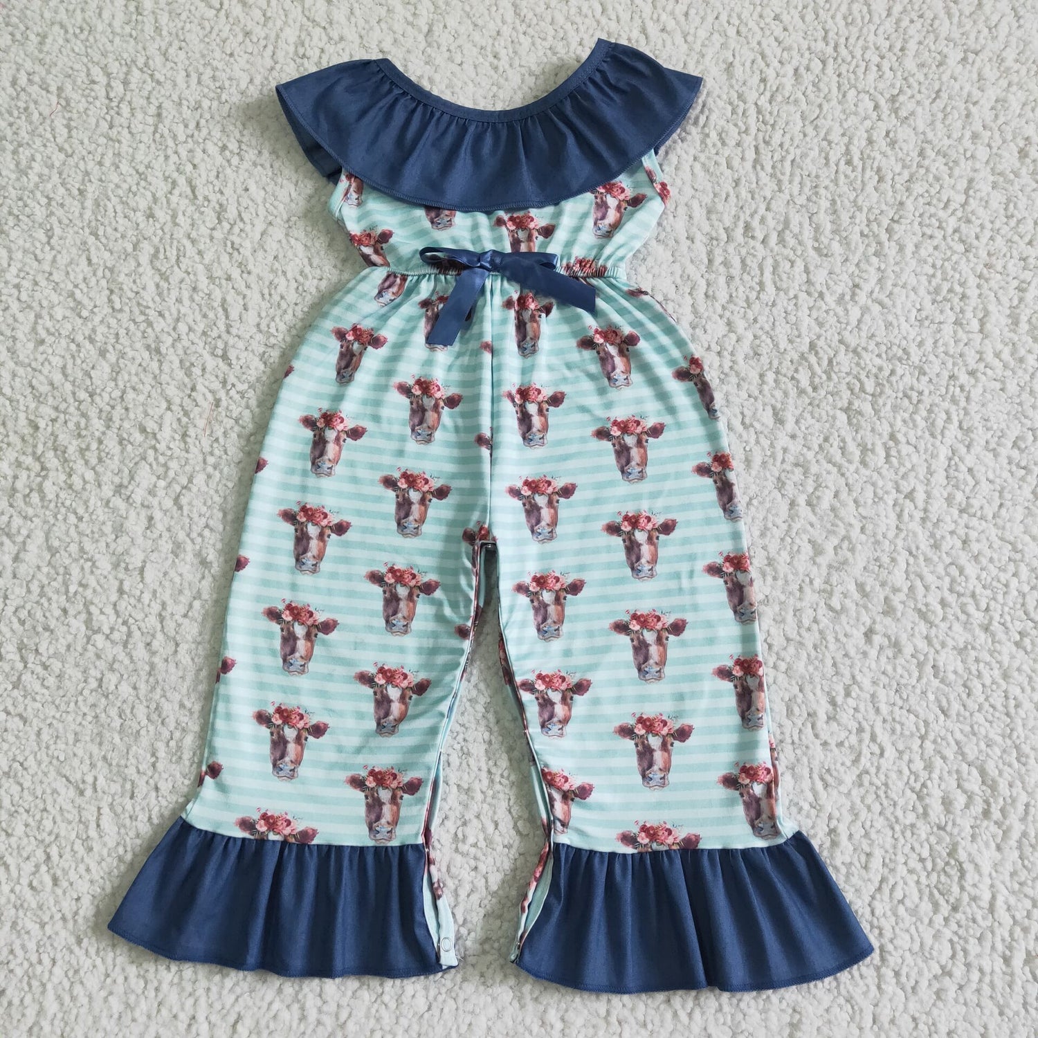 Ruffle collar backless cow print jumpsuit baby girls jumper