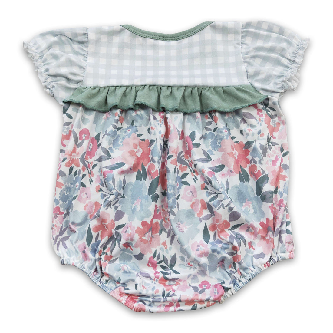 Plaid short sleeves floral baby girls romper