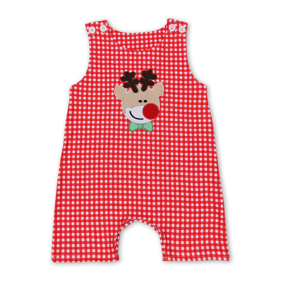 Red plaid reindeer baby boy Christmas romper