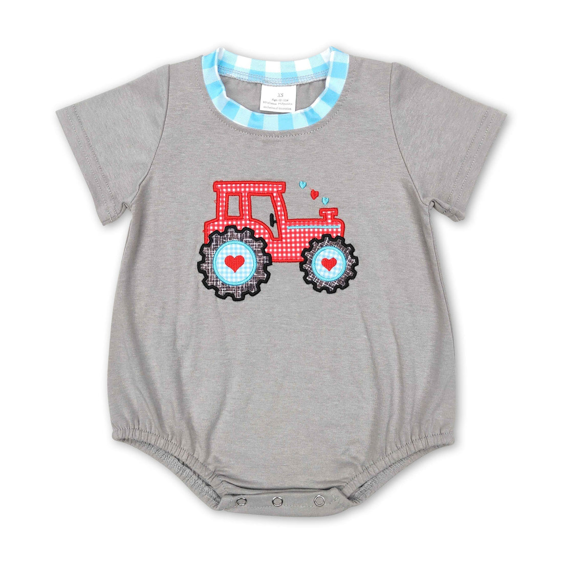 Tractor heart short sleeves grey baby boy valentine&