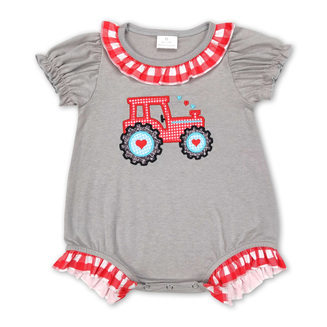 Tractor heart short sleeves grey baby girls valentine&