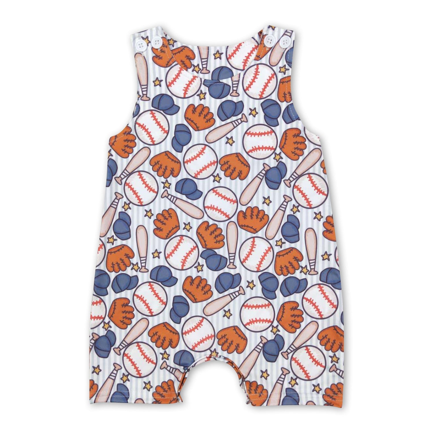 Sleeveless stripe baseball baby boy romper