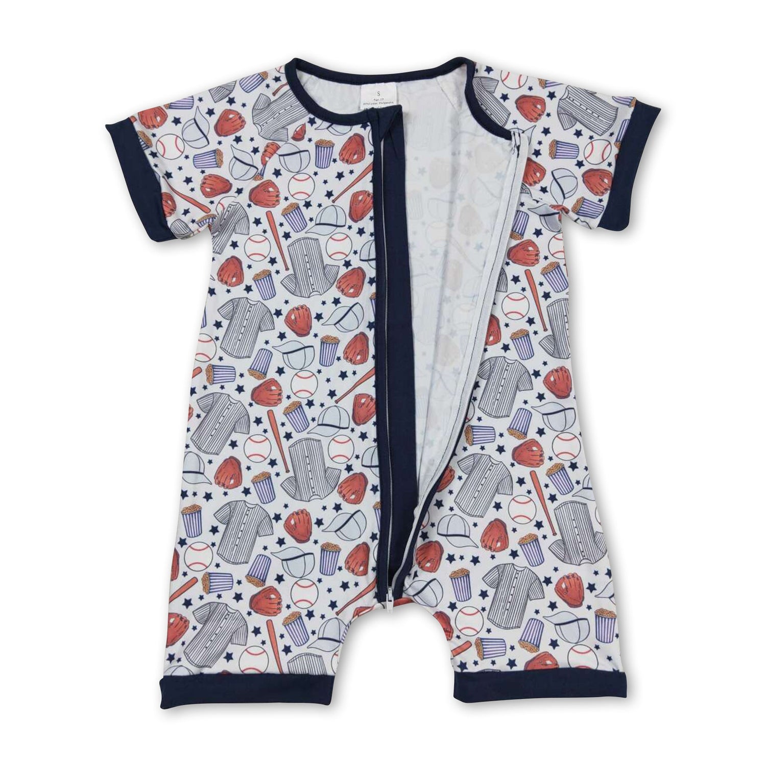 Short sleeves baseball baby boy romper