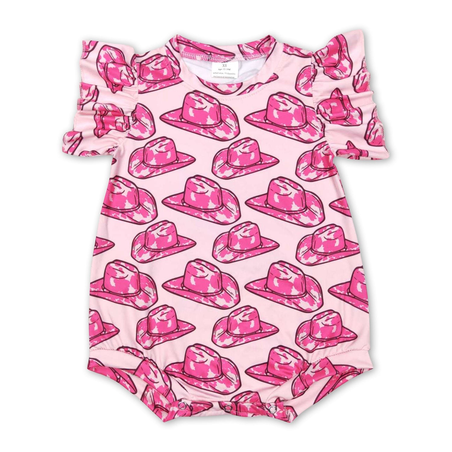 Short sleeves hot pink hat baby girls western romper