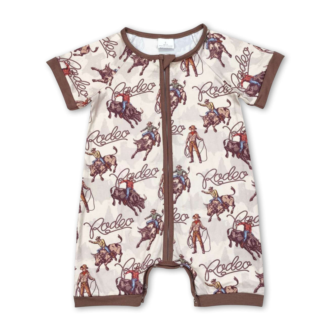 Short sleeves rodeo western baby boy zipper romper