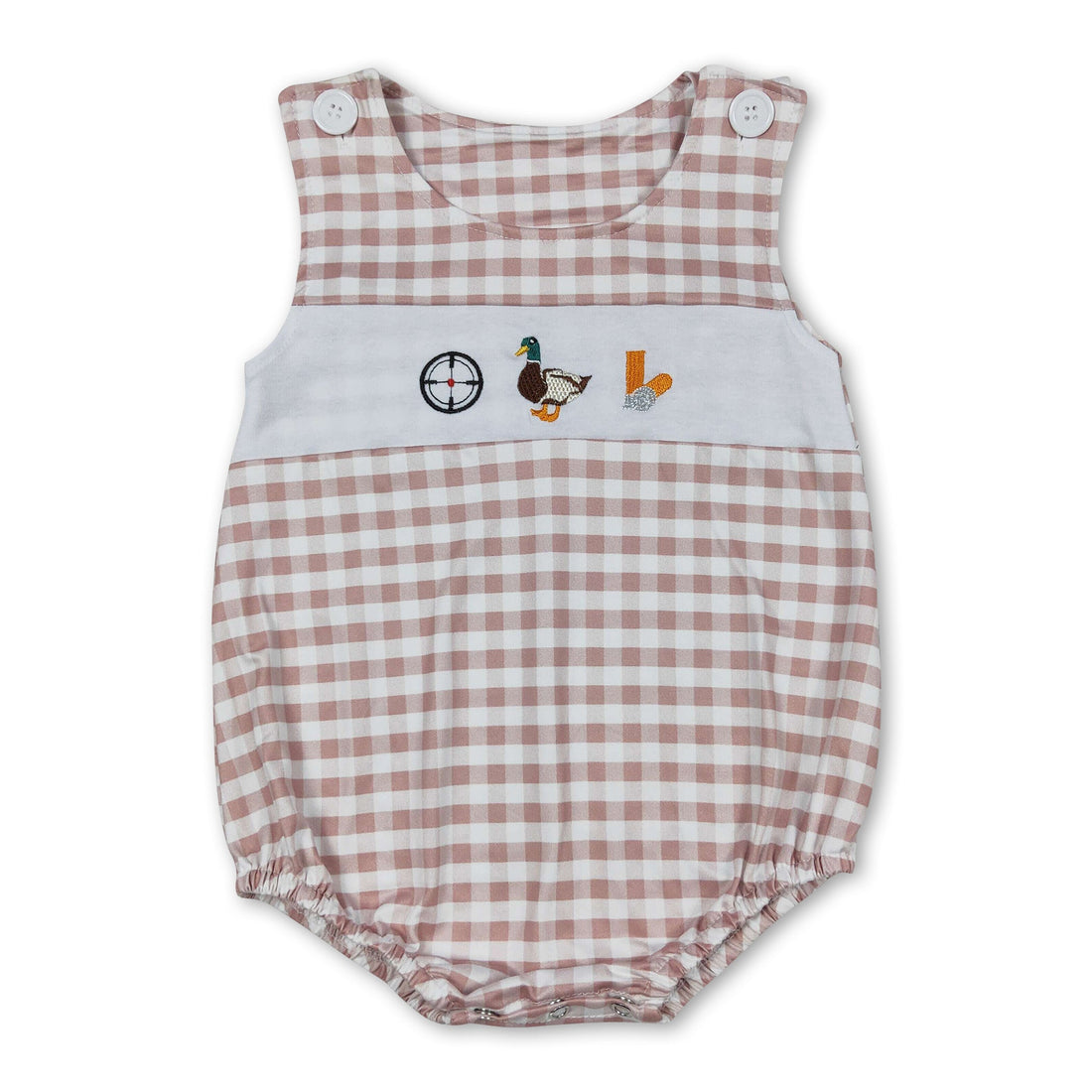 Khaki plaid duck sleeveless baby boys romper
