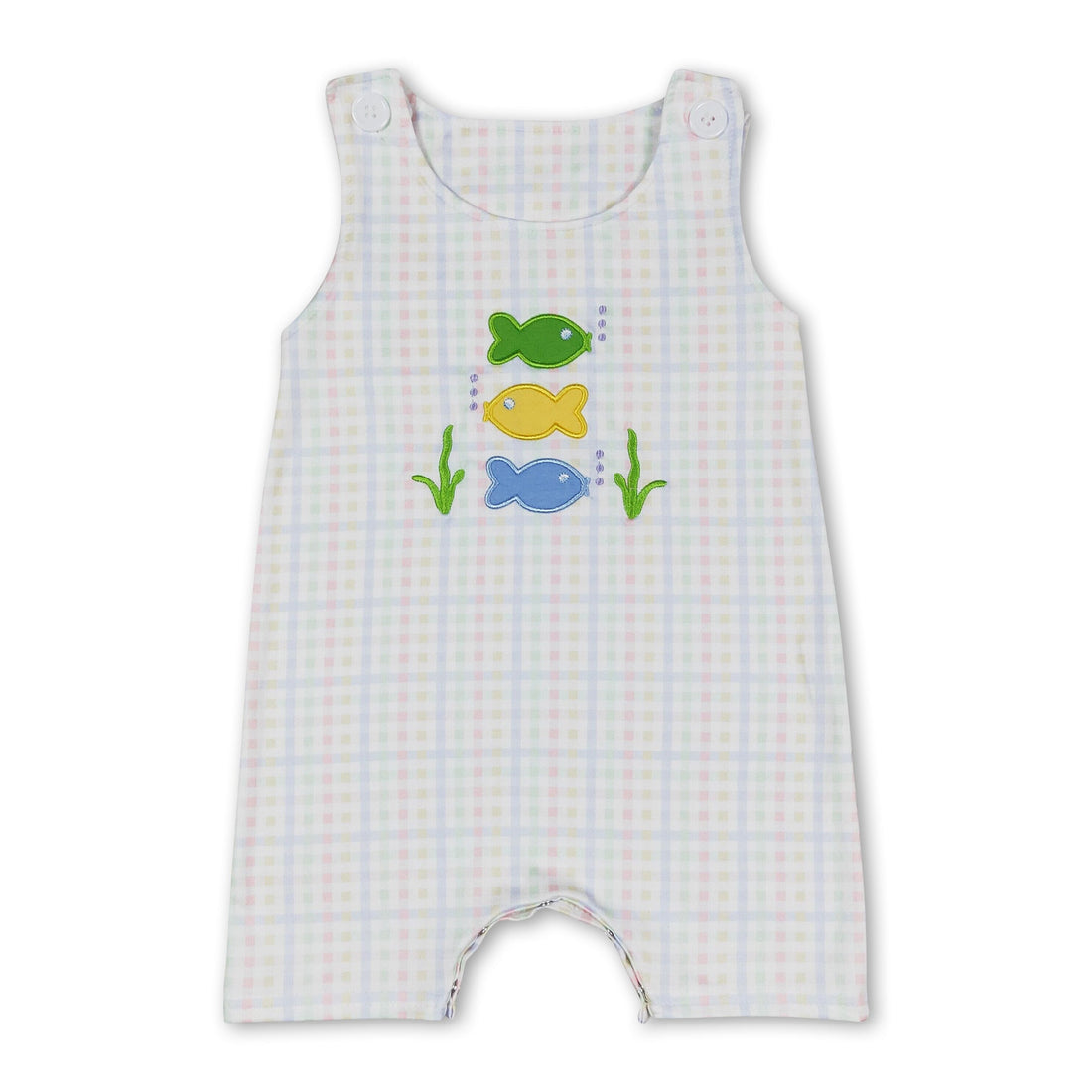 Sleeveless plaid fish baby boy summer romper