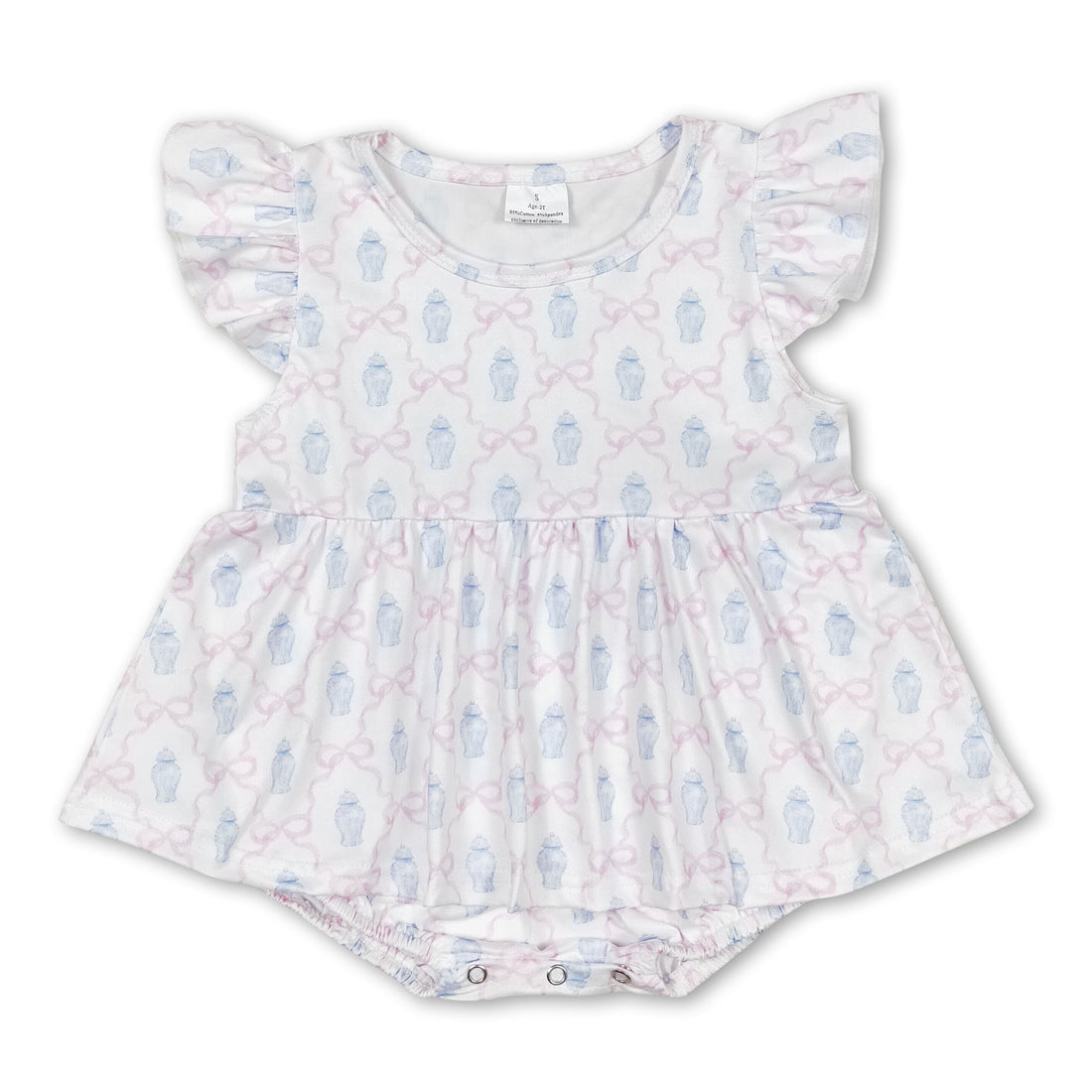 Flutter sleeves bow baby girls summer romper