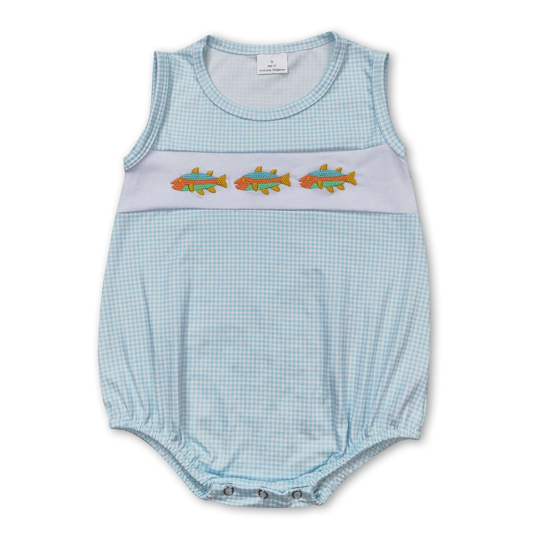 Sleeveless plaid fish baby boy summer romper
