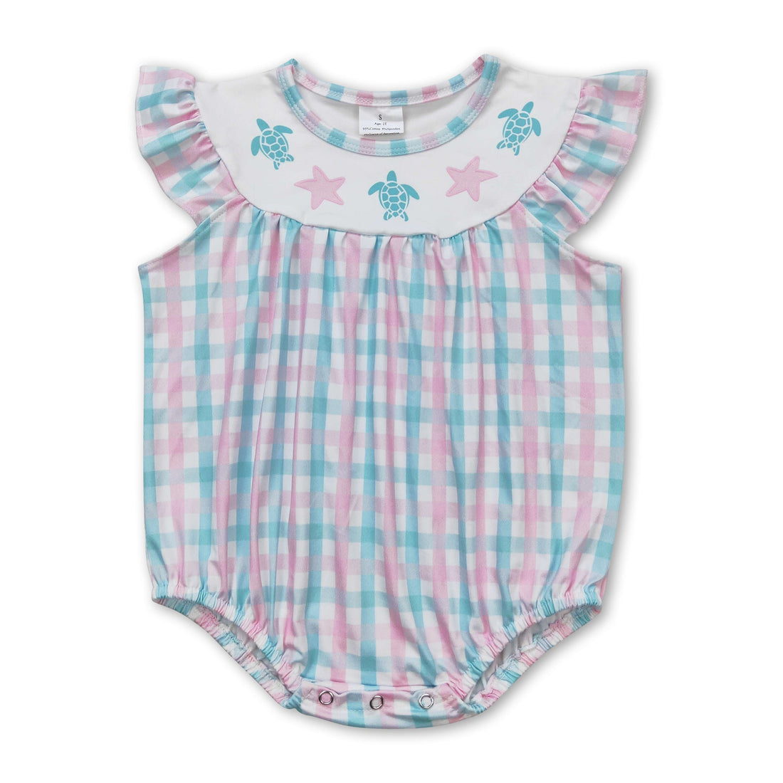 Turtle starfish plaid flutter sleeves baby girls romper