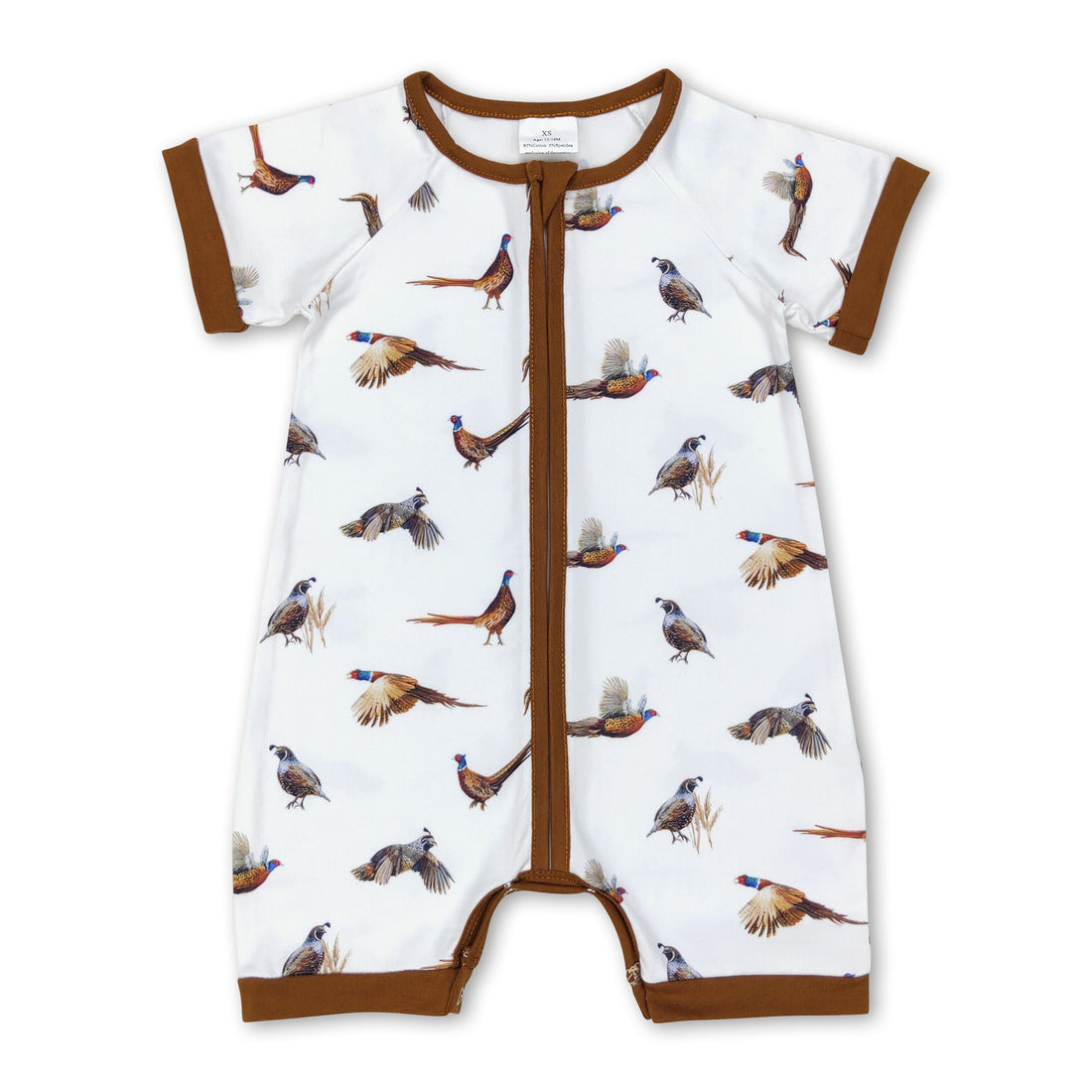 Short sleeves brown pheasant baby boys zip romper