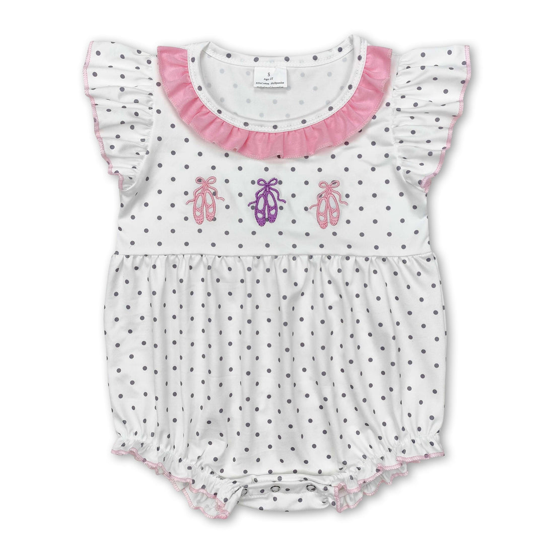 Polka dots flutter sleeves shoes baby girls romper