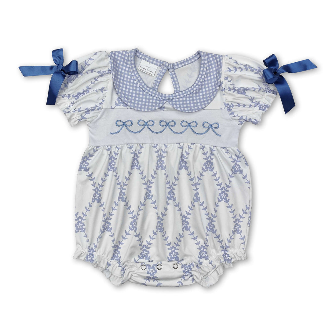 Short sleeves light blue bow floral baby girls summer romper
