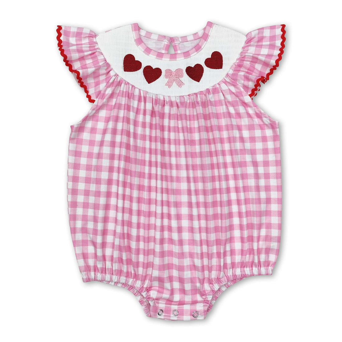 Pink plaid heart bow smocked baby girls Valentine&