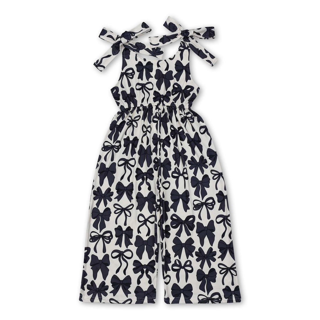 Straps black bow kids girls summer jumpsuit
