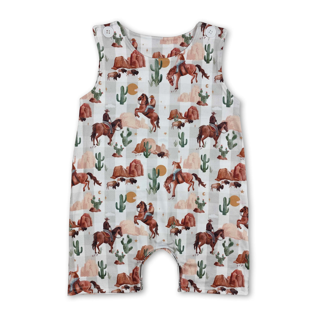 Sleeveless cows cactus western baby boy summer romper