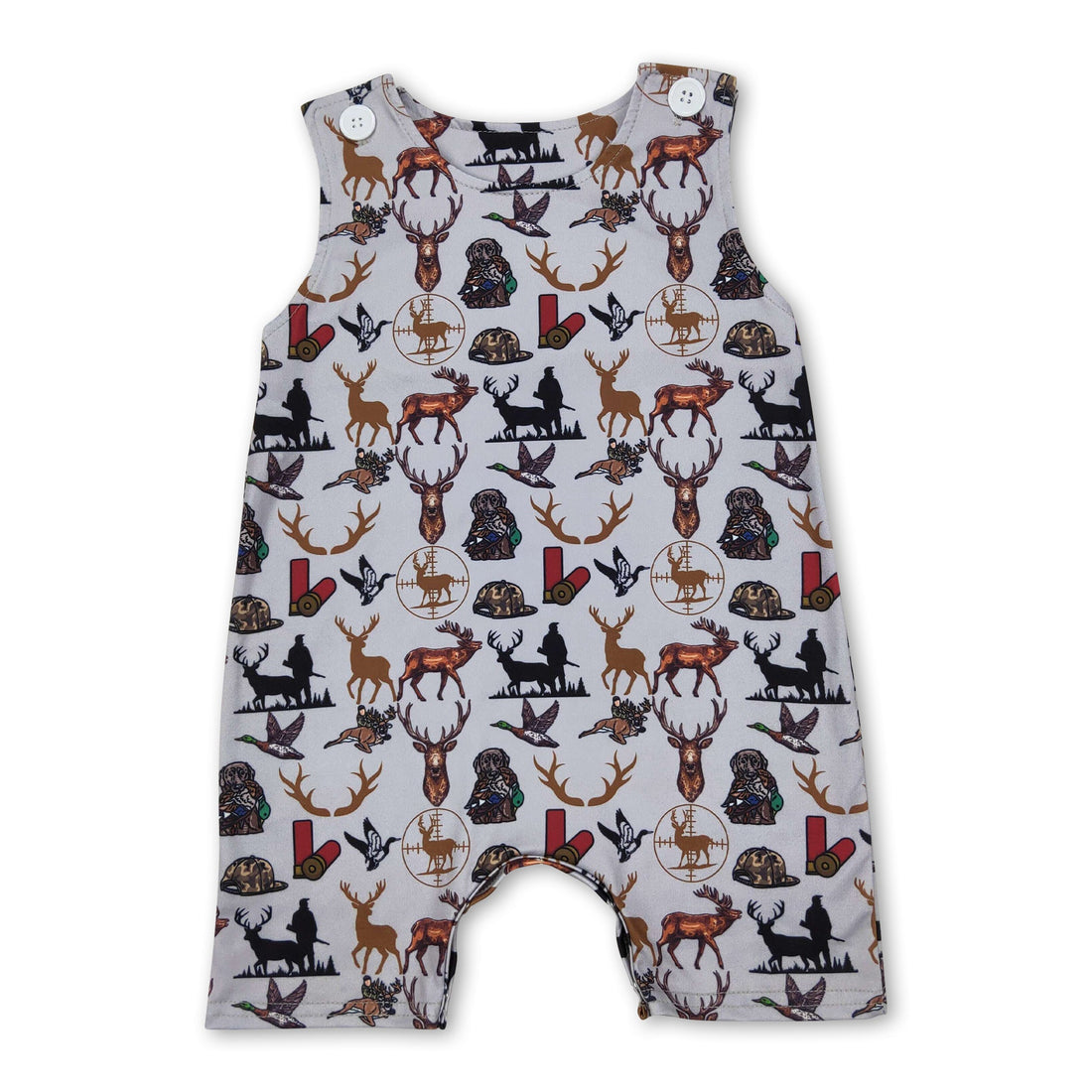 Sleeveless deer duck dog hunting baby boy romper