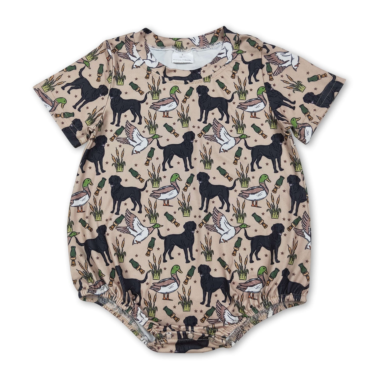 Short sleeves dog duck call baby boy romper