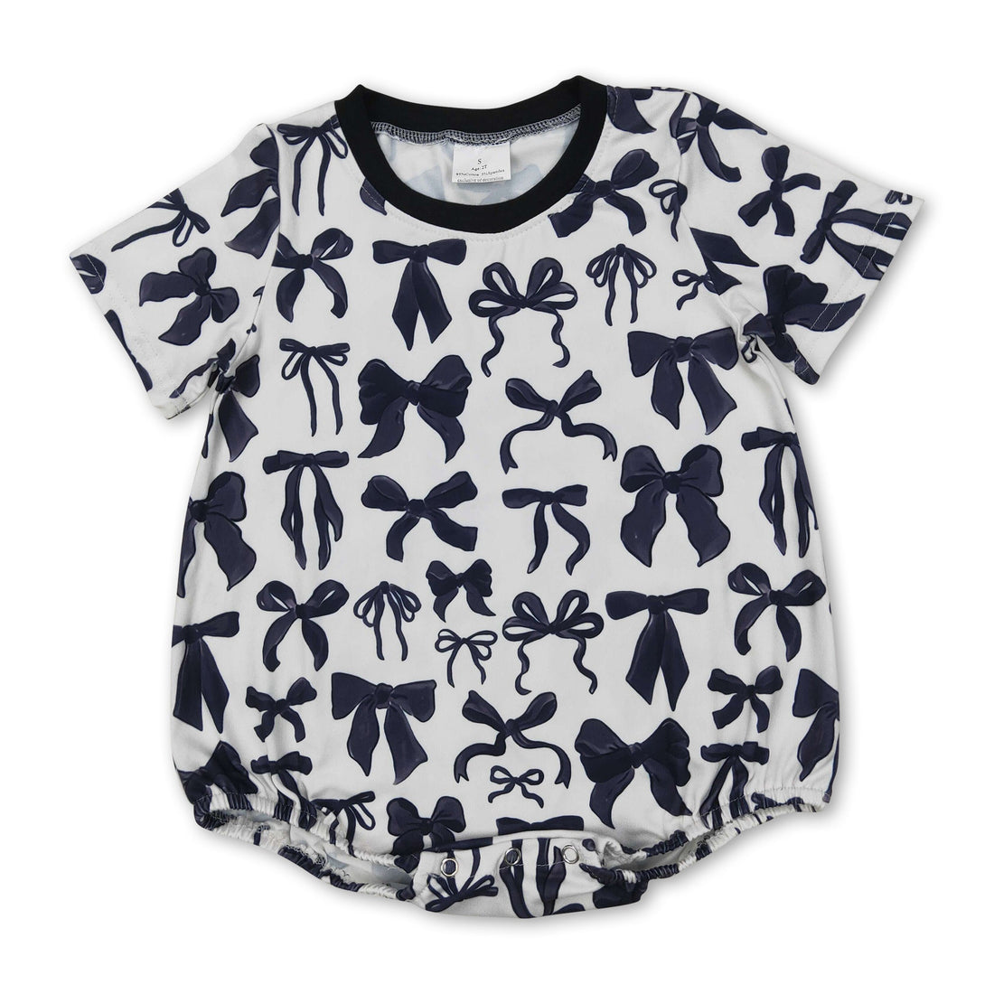 Short sleeves black bow baby girls summer romper