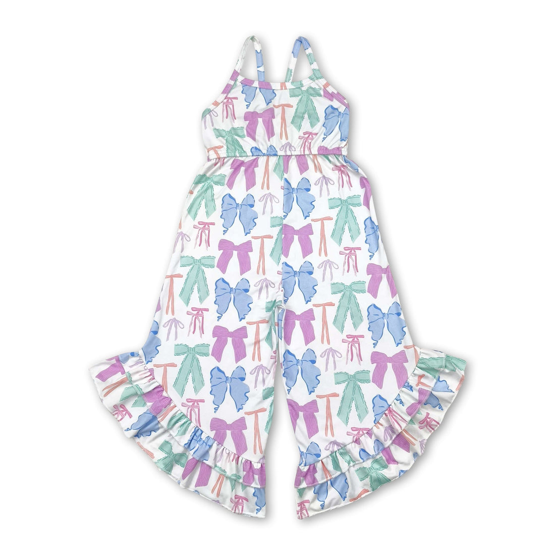 Straps colorful bows ruffle toddler girls jumpsuit