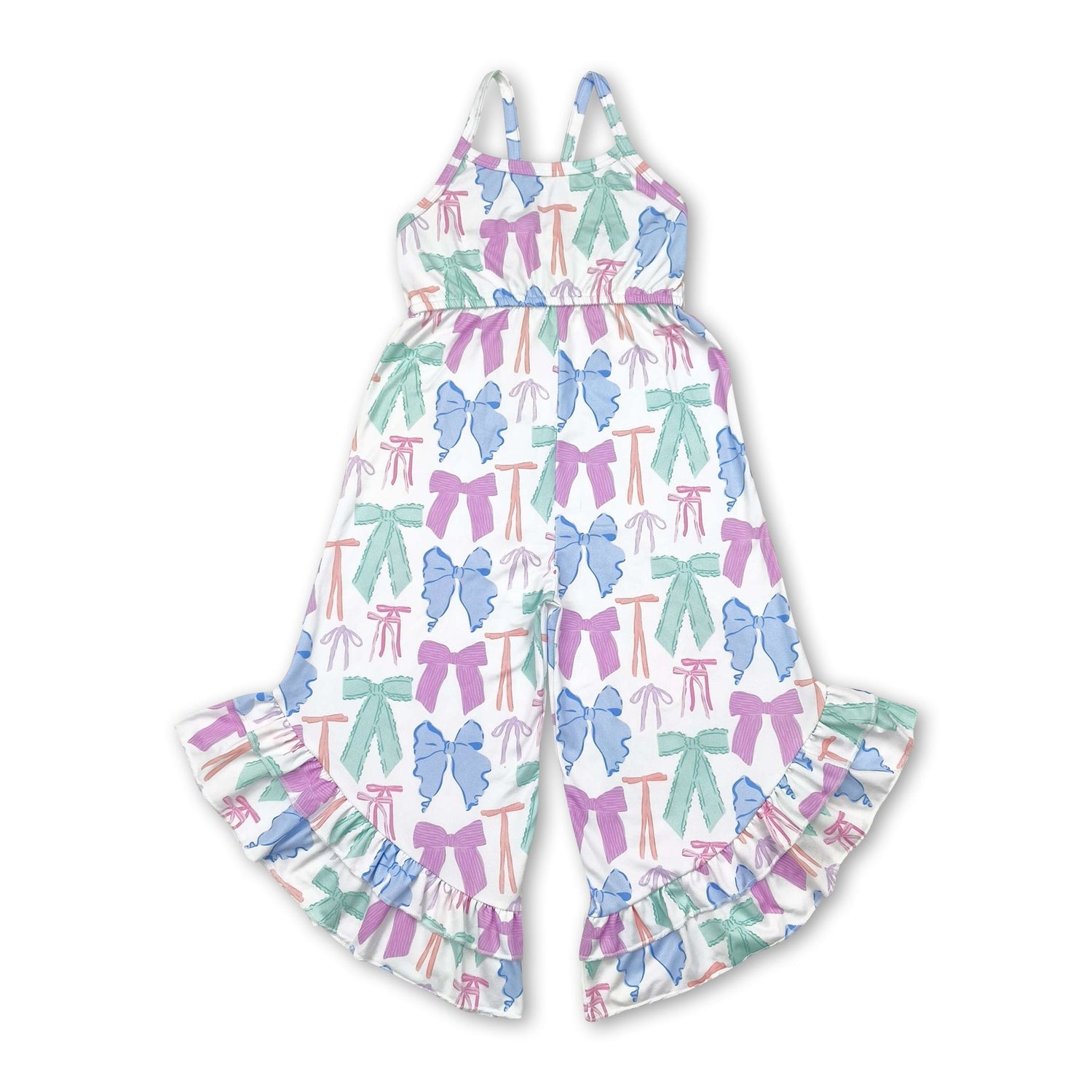 Straps colorful bows ruffle toddler girls jumpsuit