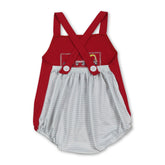 Red straps cars pattern baby boy summer romper by Mini Rodeo, featuring a boy bubbles design and playful car stripes.
