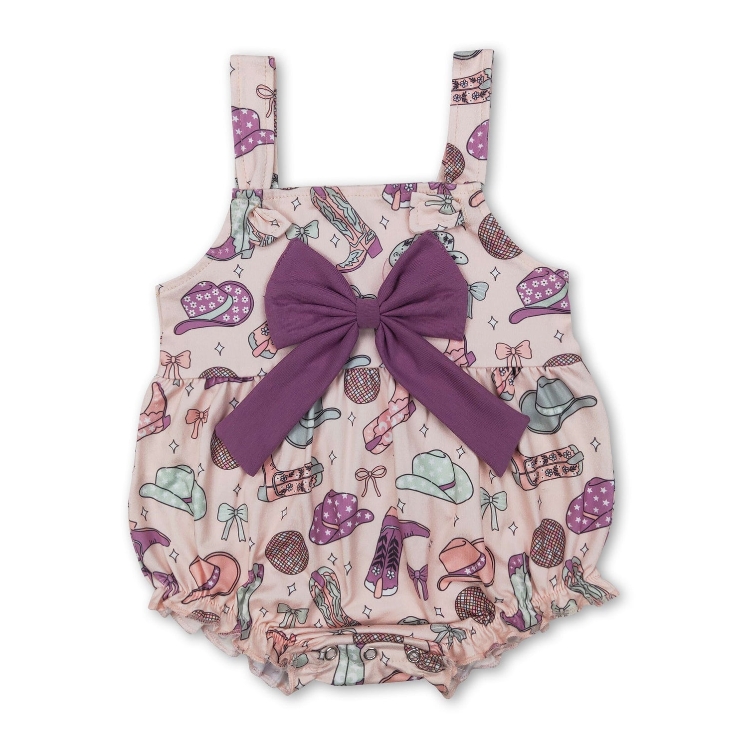Straps bow boots hat western baby girls romper