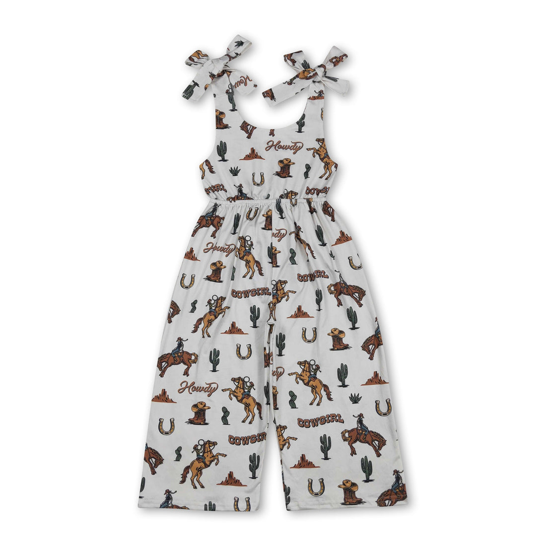 Mini Rodeo girl jumpsuit with cactus and horse rodeo western straps, perfect for kids and girls&
