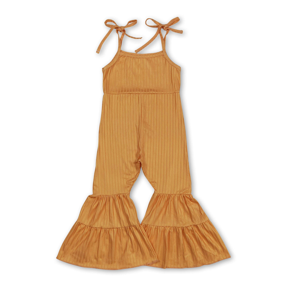 Mustard straps patchwork ruffle kids girls jumpsuit