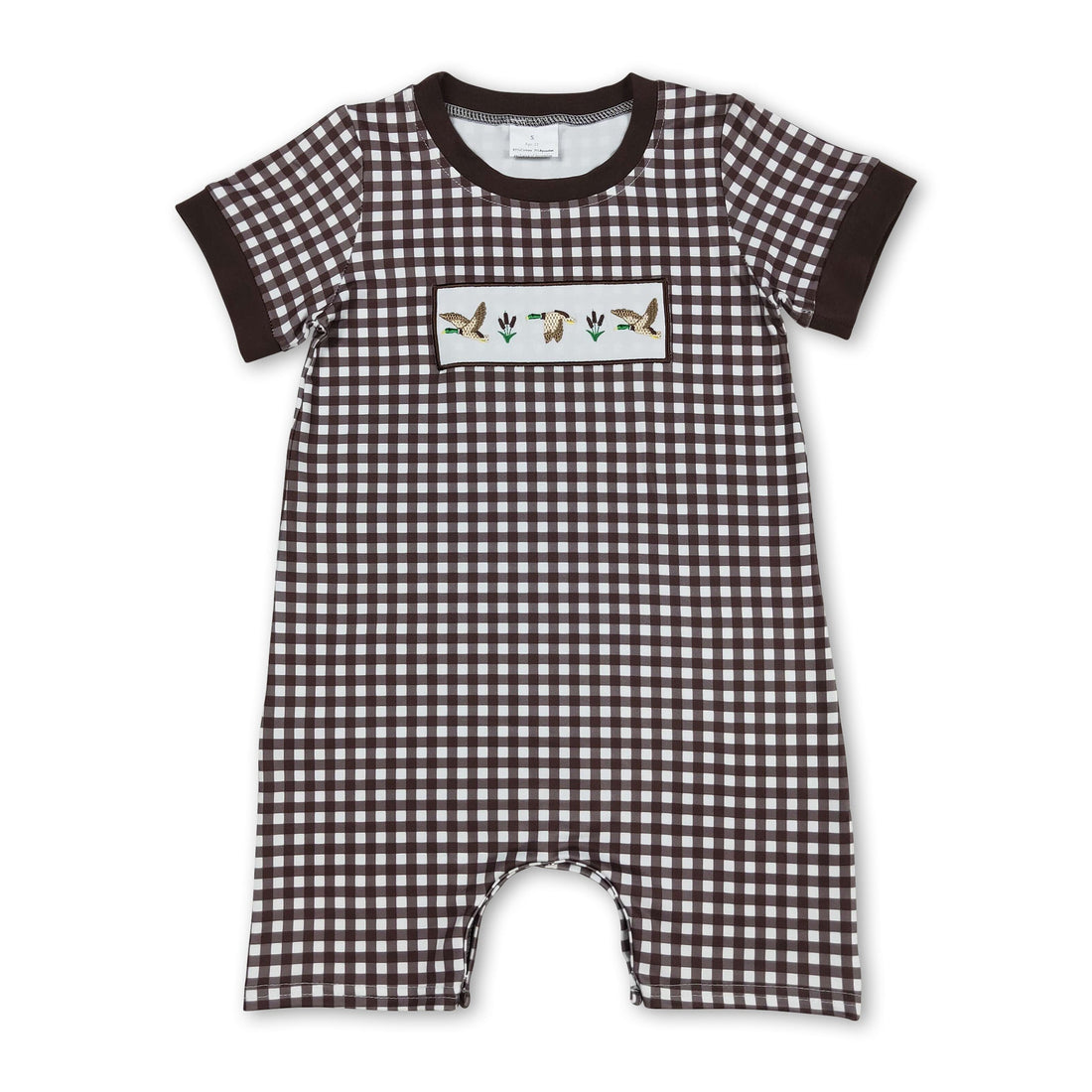Short sleeves brown plaid duck baby boy romper