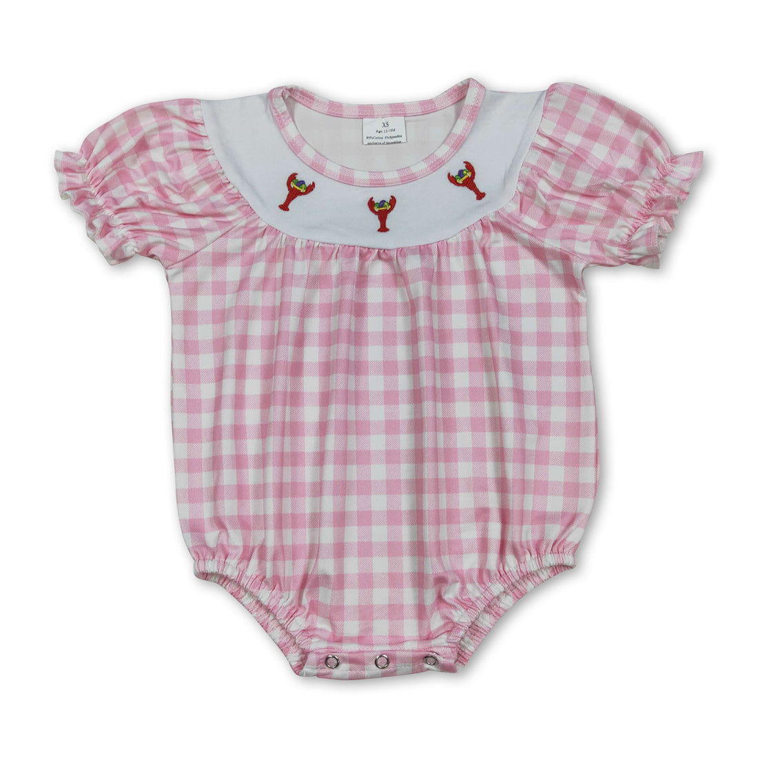 short sleeves pink bows red crab  girl romper