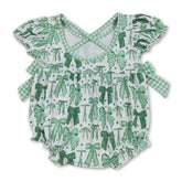 Green short-sleeve bow romper for girls, St. Patrick&