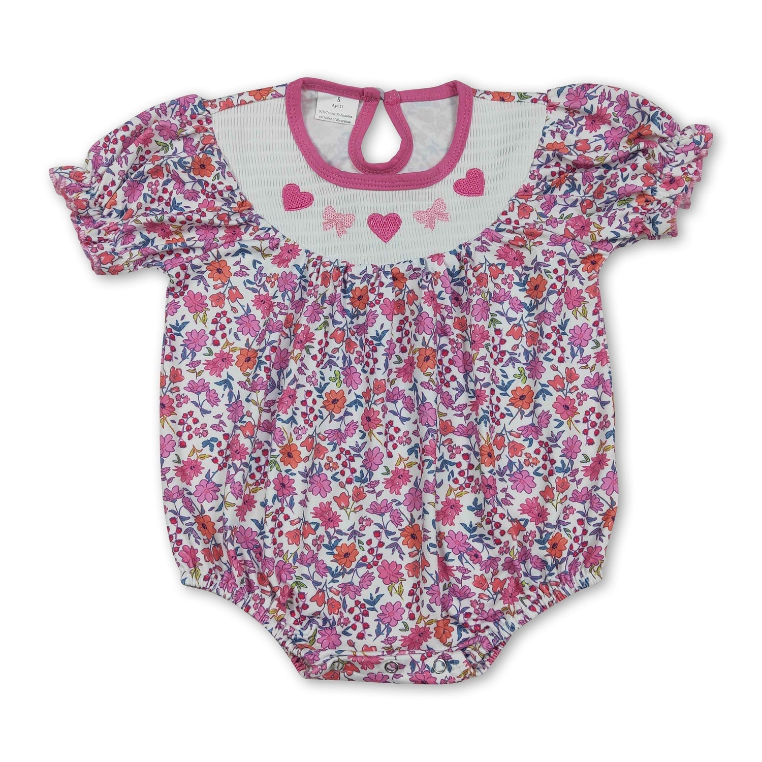 Heart bow smocked floral girls Valentine&
