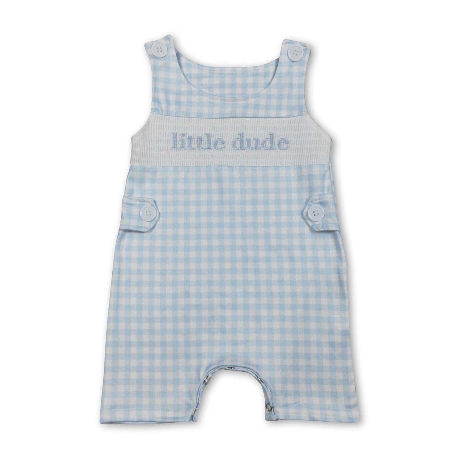 Sleeveless plaid little dude baby boys smocked romper